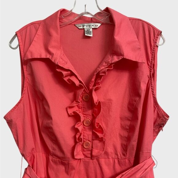 AA Studio Sleeveless Ruffle Dress Women's Size 18W Coral Button Front Coquette - Picture 3 of 14